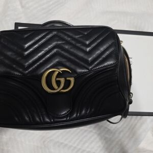 Gucci calfskin matelasse Sylvie web small GG maGucci Black Leather Crossbody Bag
